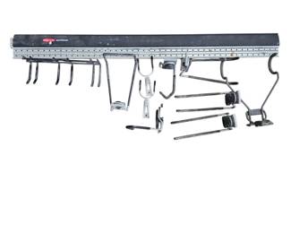 Lot #210 - Racor FastTrack Wall-Mounted Garage Storage System with Metal Hooks and Adjustable Racks