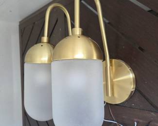 Lot #194 - Pair of West Elm Pelle Gooseneck Sconces With Frosted Glass Shades