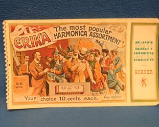 Lot 103. Vintage large (21" x 12") seven-page Hohner's 1973 Season's Greetings calendar entitled 'ERIKA The most popular Harmonica Assortment' Heavy paper with wonderful old graphic frameable reprints from from Hohner.
