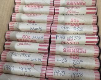 Lot 374. Twenty rolls of 1940-1958 wheat pennies