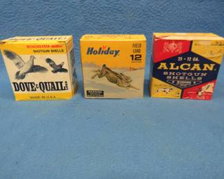 Lot 191. 75 rounds of mixed 12-gauge shells in 3 different collectible boxes including a Les Kouba. May be reloads. AS IS