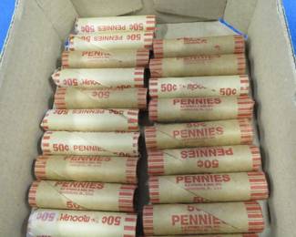 Lot 376. Twenty rolls of unsorted wheat pennies