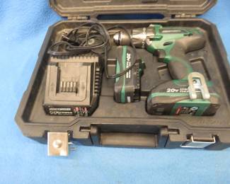 Lot 358. Masterforce 20-volt tool set. Includes 1/2" drill/driver, two batteries, charger, and a case