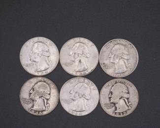 Lot 135. Six silver Washington Quarters. See photos for dates