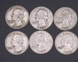 Lot 238. Six Silver Washington Quarters