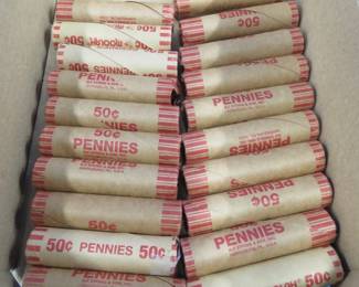 Lot 373. Twenty rolls of unsorted wheat pennies