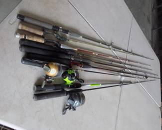 Lot 397. They're biting! Nine rods and three reels. Check photos for tips