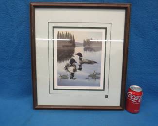 Lot 27. Framed and matted loon print by Derk Hansen