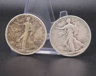 Lot 123. 1935 P and 1942 S Walking Liberty half dollars