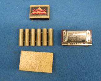 Lot 53. Two vintage tuners: Hawaiian Guitar Tuner in a two-piece box in VGC. M. Hohner's No. P10 Ukulele "Trutone" Pitch Pipe.