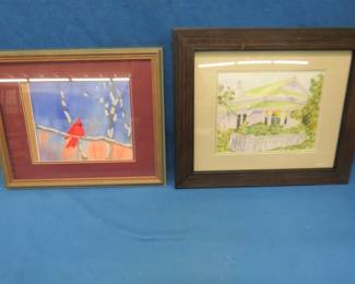 Lot 28. Two framed and matted wall art pieces