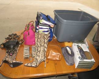 Lot 71. Household misc. including new slippers ("One size fits all"), mesh screen door, soft-side cooler, and more