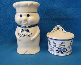 Lot 327. Poppin' Fresh cookie jar and a wall mount salt box