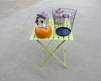 Lot 113. Misc. household items including a folding metal table