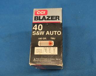Lot 144. 250 CCI Blazer .40 S&W 180-grain TMJ rounds.