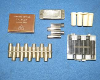 Lot 253. Six pitch pipes including a boxed Spanish Guitar tuner, Synchrotone II, Bell Brand Violin Pitch, 12-pipe , and 4-pipe