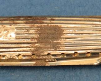 Lot 57. Vintage unknown maker novelty diatonic D-L.Z. 127 Zeppelin 10-hole harmonica in fair condition. Minimum bid $20. In this auction's 'Auctioneer's Notes,' we list John Whitman's Harmonica Anthology 11th Ed. April 25, 2019 as a free and easy source to get more information about specific harmonicas. The harmonica in this lot or one like it can be found at page 573.