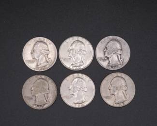 Lot 136. Six silver Washington Quarters. See photos for dates