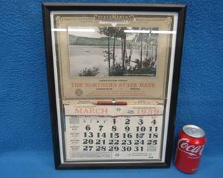 Lot 43. Nicely framed 1939 advertising calendar from Gonvick Minnesota