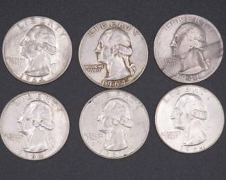 Lot 237. Six Silver Washington Quarters
