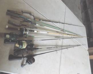 Lot 399. They're biting! Nine rods and four reels. Check photos for tips