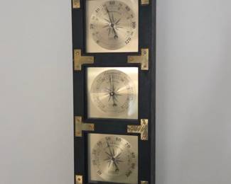 Lot #B48 - Mid-Century Wall Weather Station – Thermometer, Barometer & Hygrometer (Triple Gauge)