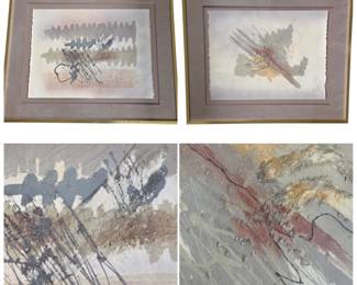 Lot #B53 - Vintage Abstract Wall Art Set (2) – Textured Neutral Tones, Decorative Arts Inc.