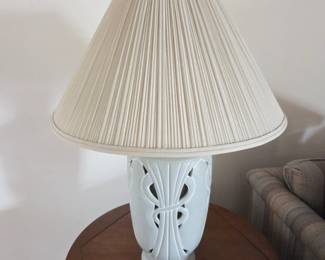 Lot #B55 - Vintage Pierced Ceramic Table Lamp – Sculptural White Openwork Design