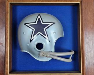 Lot #B29 - Vintage Riddell Dallas Cowboys Football Helmet Wall Display with Wood Frame