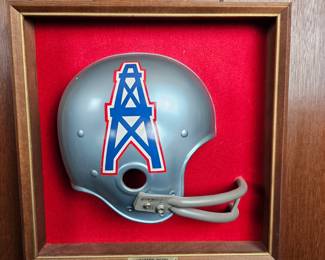 Lot #B27 - Vintage Houston Oilers Riddell Football Helmet Wall Mount Display with Red Felt Background
