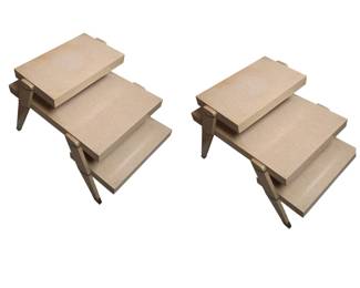 Lot #B44 - Mid-Century Modern Tiered Side Table Pair – Sculptural Stepped Design