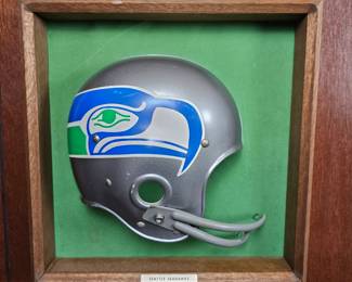Lot #B32 - Vintage Framed Seattle Seahawks Helmet Wall Decor