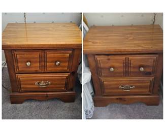 Lot #B46 - Vintage Solid Wood Pine Nightstand with Patriotic Lined Drawers - Classic Bedroom Storage
