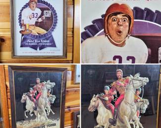 Lot #B7 - Vintage Pabst Blue Ribbon 'For You Armchair Quarterbacks' Beer Ad Poster, & Wolfschmidt Vodka Ad Mirror Sign