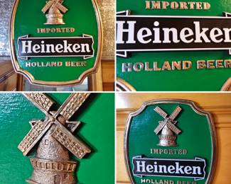 Lot #B4 - Two Vintage Heineken Holland Beer Imported Wall Signs with Raised Windmill Design