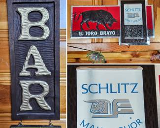 Lot #B6 - Vintage El Toro Bravo Schlitz Malt Liquor Bar Sign with Bar Open Sign