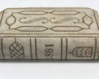 Carved 1861 marble faux book doorstop