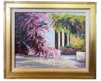 Oil on canvas of Santa Fe flowering trees by William Vincent (1939–2004)