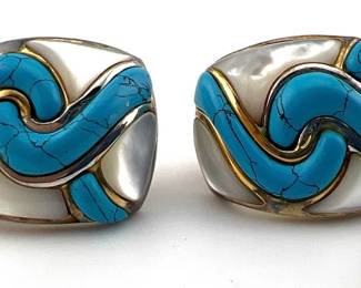 Kylo sterling turquoise, MOP clip earrings