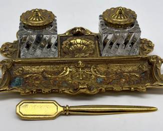 VMC brass inkwell desk set