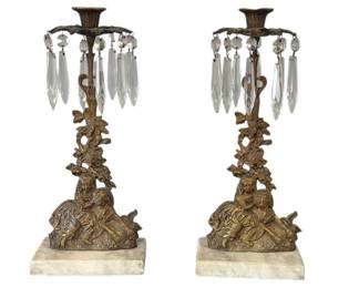 Pair brass girandoles with crystals