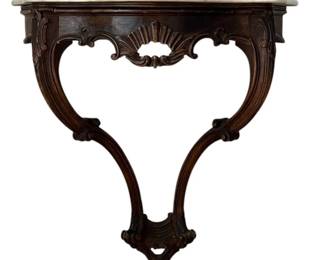 Marble top walnut wall mounted shelf with one drawer