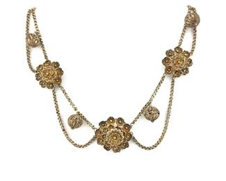 Antique sterling vermeil festoon necklace