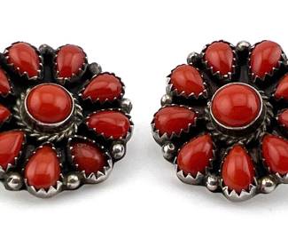 Signed Navajo sterling coral earrings