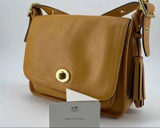 Mustard yellow Coach turnlock Legacy Archive cross body bag