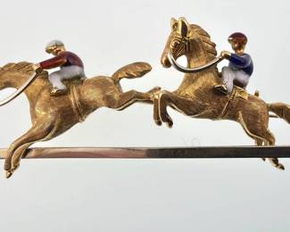 18kt and enamel double equestrian jumping pin