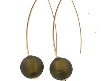 Elongated 14kt and green ball sphere earrings