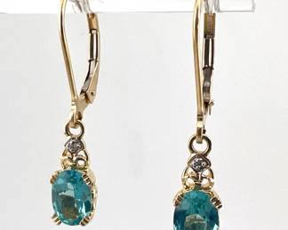 Pair of 14kt blue topaz and diamond accent dangle earrings