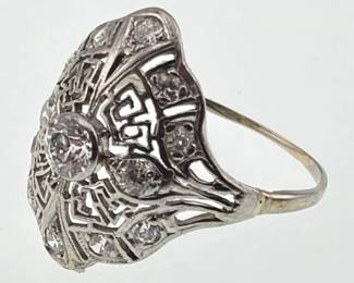 Platinum Art Deco antique cut diamond filigree ring
