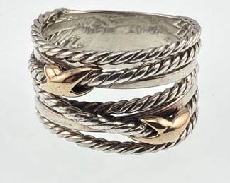 David Yurman sterling silver and 18kt “X" wide ring